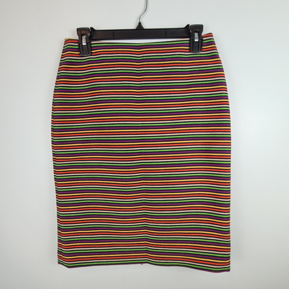 Talbots Womens 2 Multi Color Striped Pencil Skirt Cotton Blend Lined Back Slit